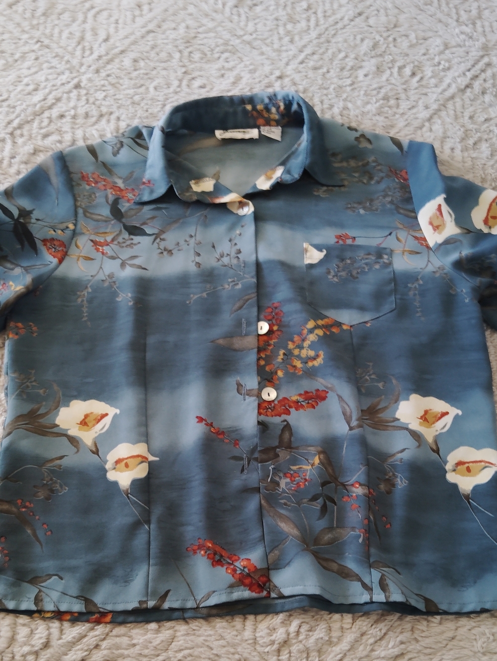 Blue Floral Button-Down Shirt with Pocket